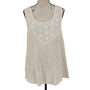 MARILU Top MEDIUM Ecru Crochet Lace Cotton Blend Bohemian Cottage Core Peasant